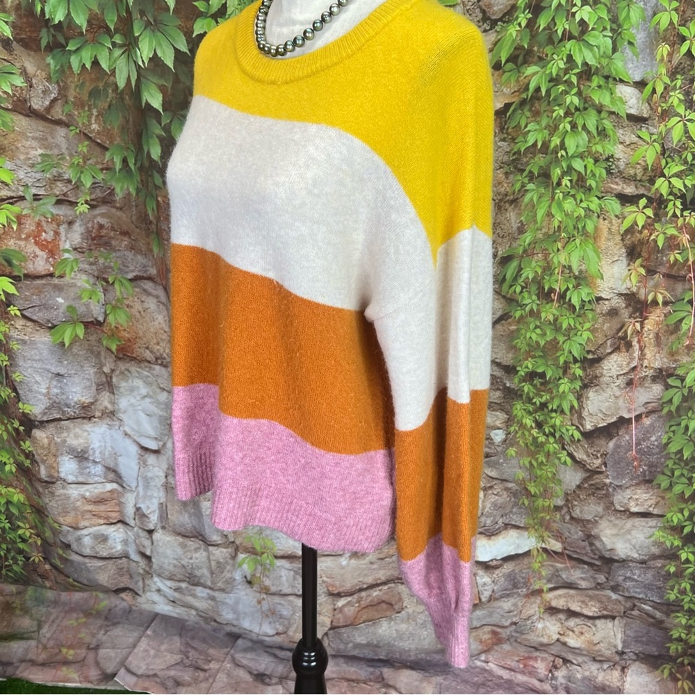 MADEWELL Yellow/Orange Striped Wool Blend Gladwell Balloon Sleeve Sweater, S - Picture 7 of 14